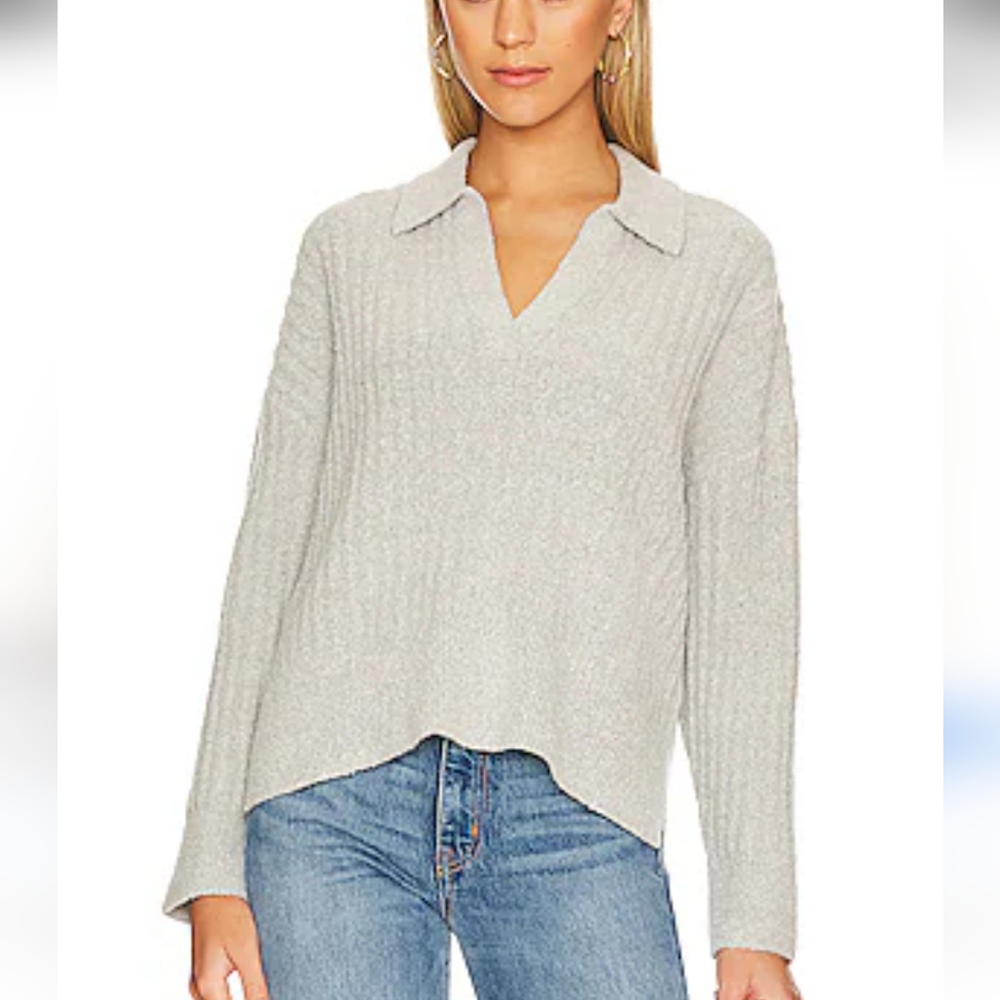 Pistola Heather Grey Soft Comfy Cozy Zoe Relaxed Fit Polo Sweater Size Small